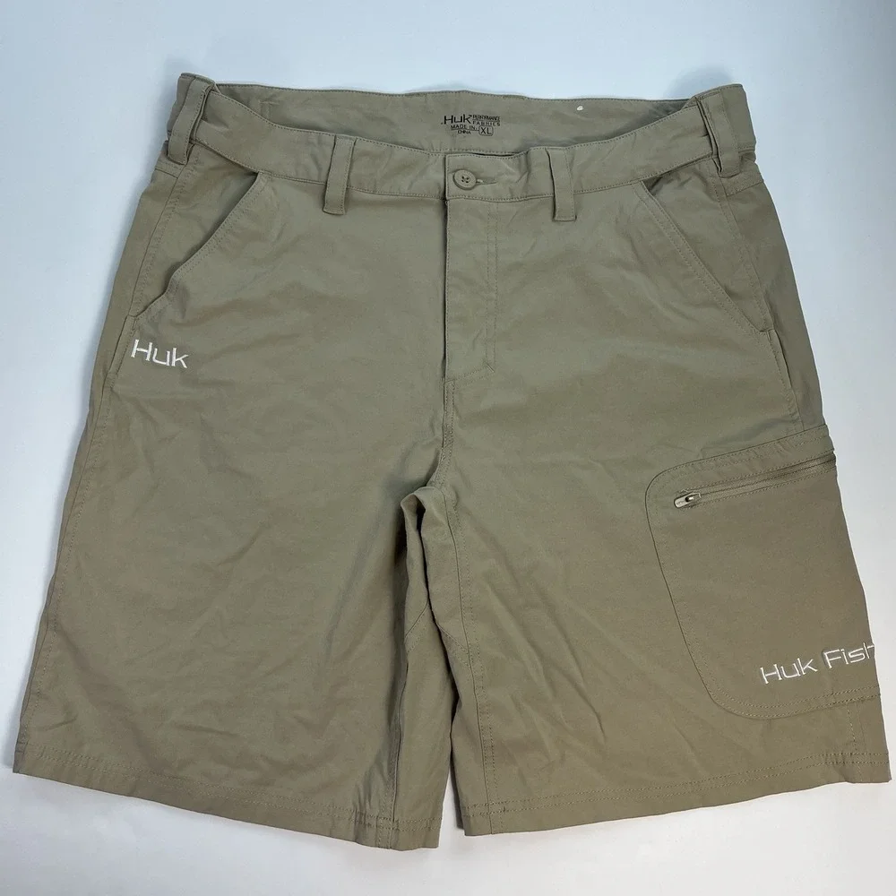 Huk Fishing Shorts Mens XL Beige Performance Polyester Mid Rise Outdoor